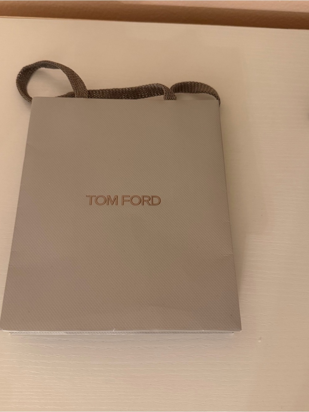 Authentic Tom Ford Small Gift Bag Gray Paper Shopping Tote Metallic Handles
